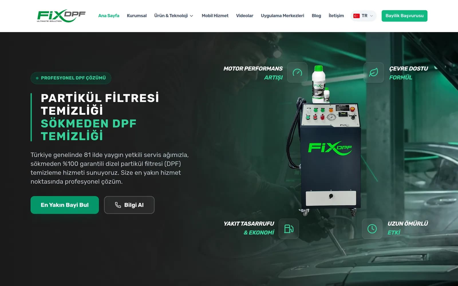 FixDPF, Marka sitesi, reklam yönetimi ve bayi bulma yazılımı